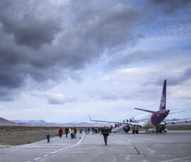 Disembarking from plane involves a long walk along the tarmac !